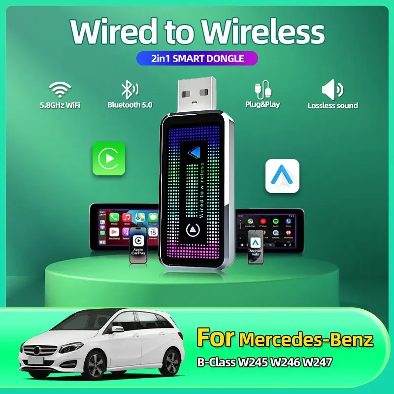 2в1 проводной к беспроводному адаптеру CarPlay Android Auto OEM автомобильная стереосистема с USB и подсветкой для Mercedes-Benz B-Class W245 W246 W247