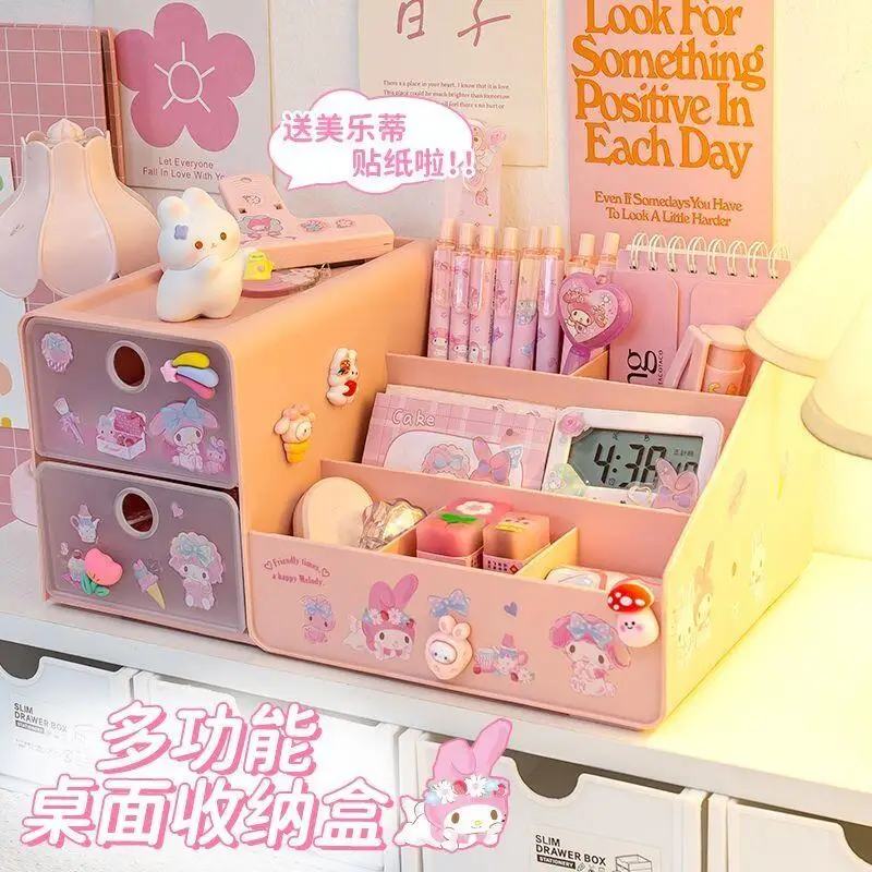 Фото Sanrio Melody, милая перегородка, ящик для хранения для девочек и студентов, новый стиль, мультяшный общежитие, настольный ящик большой емкости, держатель для ручек №5