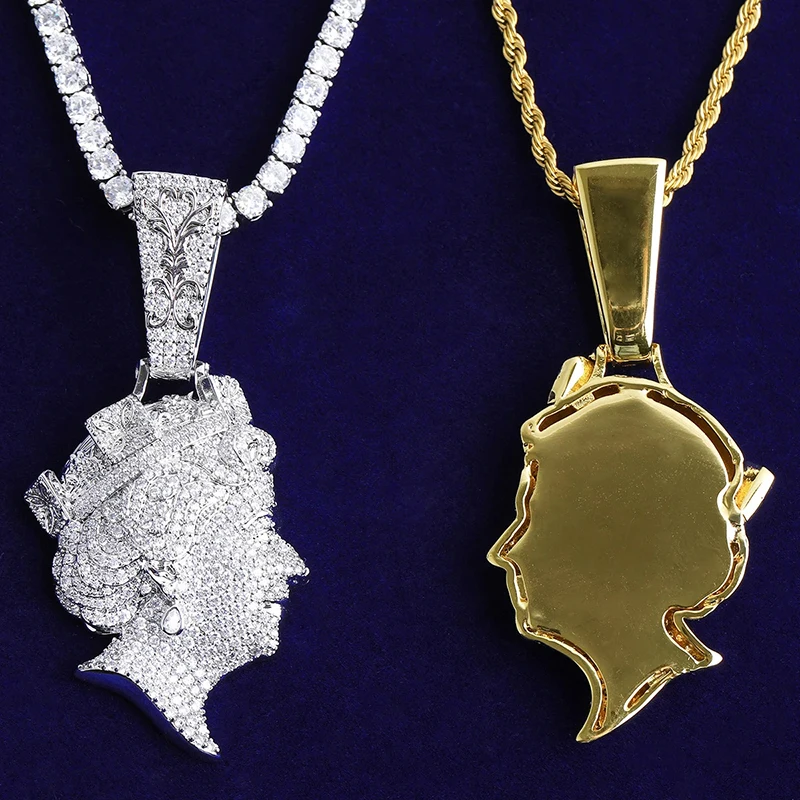 Фото Хип-хоп 5A + кубический цирконий Bling Ice Out Королева Елизабет подвески ожерелье для мужчин рэпер ювелирные изделия розовое золото серебро цвет №4