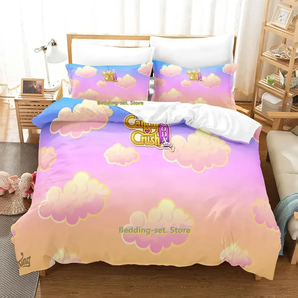 Kawaii Candy Crush Soda Saga Bedding Set Single Twin Full Queen King Size Bed Set Adult Kid Bedroom Duvetcover Sets Anime Bed (art.: 3920cc0260b50) - 3920cc0260b50
