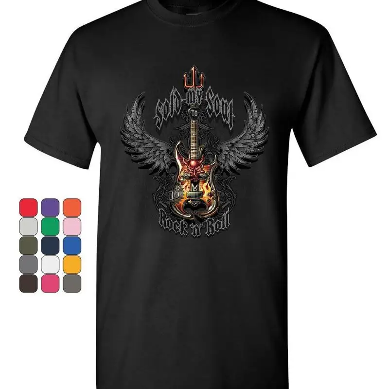 Sold My Soul to Rock & Roll T-Shirt Demon Guitar Wings Trident Mens Tee Shirt