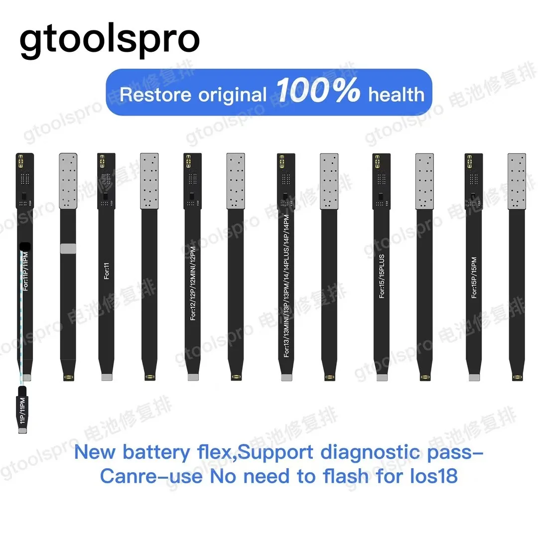 1/5 шт. гибкий кабель для ремонта аккумулятора gtoolspro, пригодный для вторичной переработки. Быстрая смена аккумулятора для здоровья в 100% для iphone 11/12/13/14/15 серии.