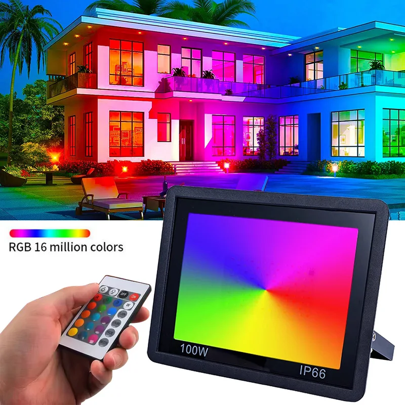 RGB светодиодный прожектор наружного освещения 220 В IP66 водонепроницаемый многоцветный прожектор лампы ландшафтное освещение 30 Вт 50 Вт 100 Вт с пультом дистанционного управления Наружное освещение