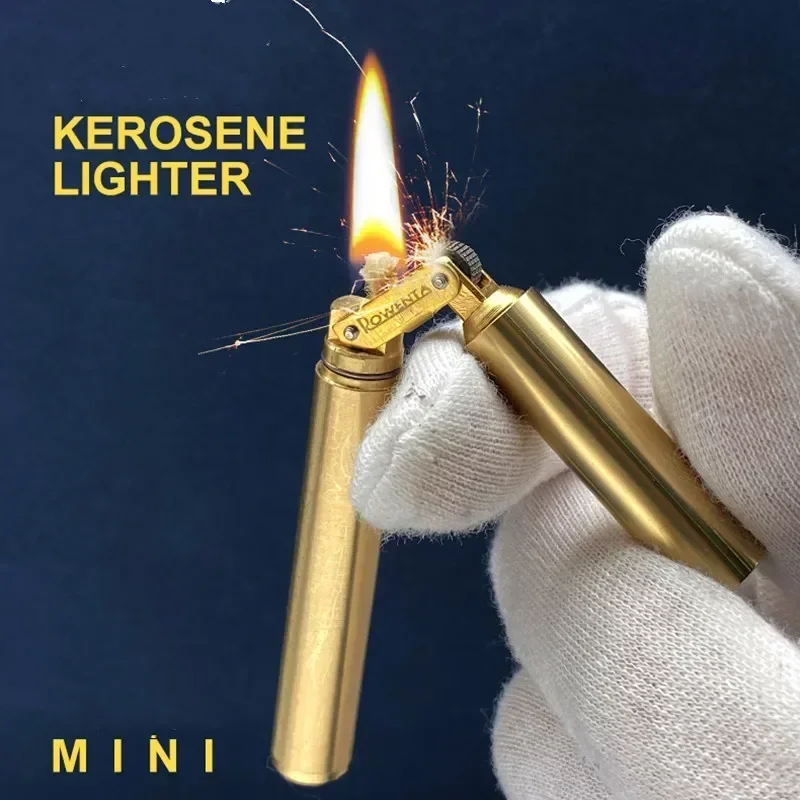 Латунные керосиновые зажигалки Nunchakus, ветрозащитные мини-ретро шлифовальные круги, зажигание, кремневый, бесплатный огонь, мужская игрушка для курения, подарок