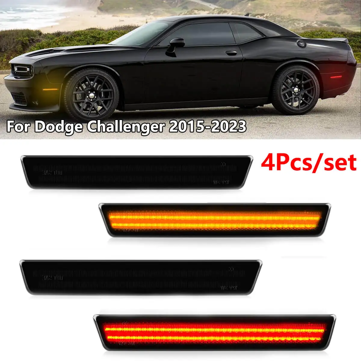 4 шт., передний Янтарный задний красный бампер, фонарь для Dodge Challenger 2015 2016 2017 2018 2019 2020 2021 2022 2023