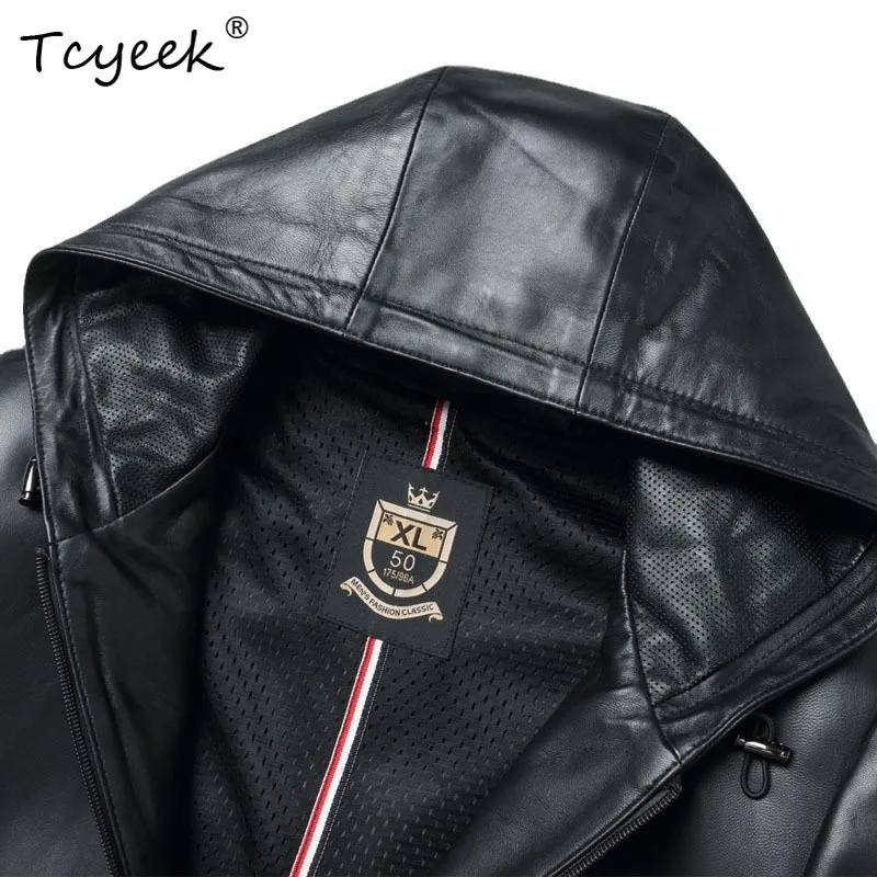 Tcyeek из натуральной овчины, весна-осень, элитная модная черная мужская кожаная куртка с капюшоном, женская Jaqueta De Couro Legítimo Feminina (art.: 3920d158885ce) - 3920d158885ce