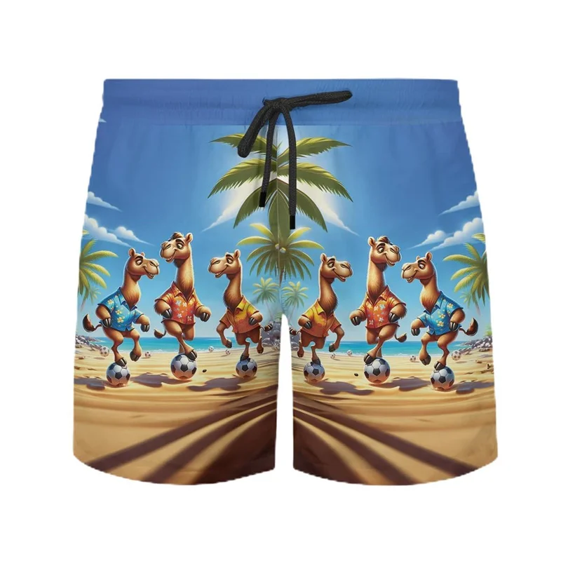 Фото Funny Camel Pattern Hawaiian Beach Shorts Men Cool Cute 3d Printing Animal Swimming Trunks Oversized Summer Street Short Pants №3