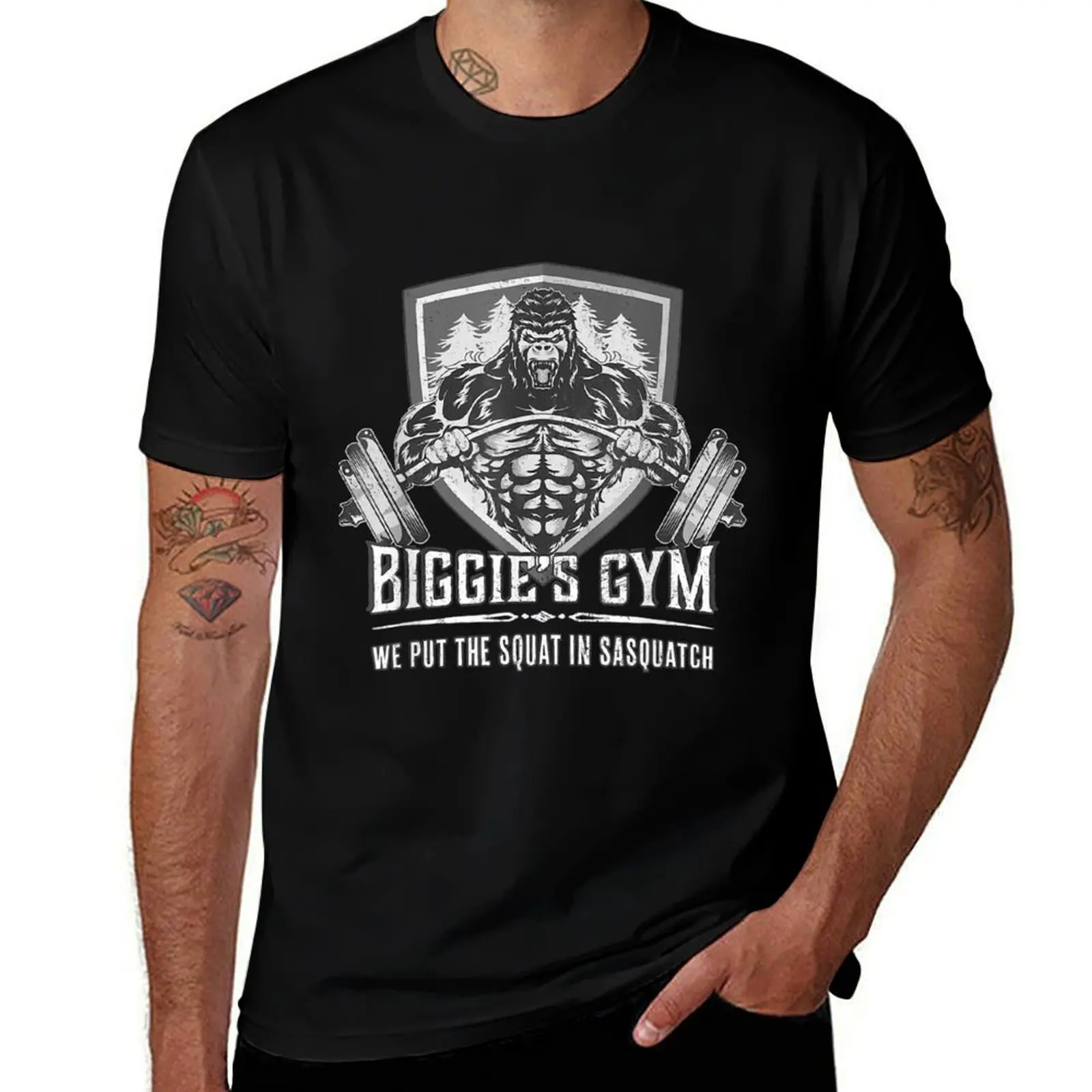 Футболка для тренировок - футболка Biggies Gym Puts Squat in Sasquatch, забавные футболки, мужские футболки для мужчин, хлопковая мягкая футболка