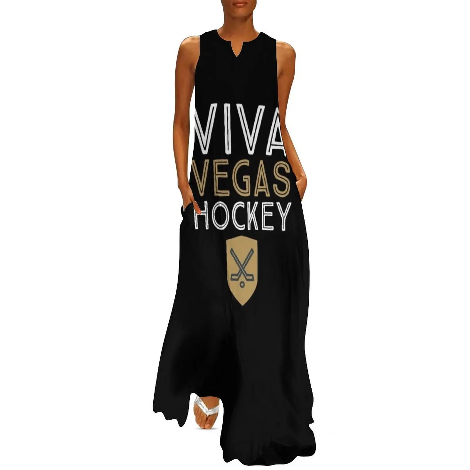 Длинное платье для хоккея Viva Vegas, золотые хоккейные рыцари, длинное платье, женские платья