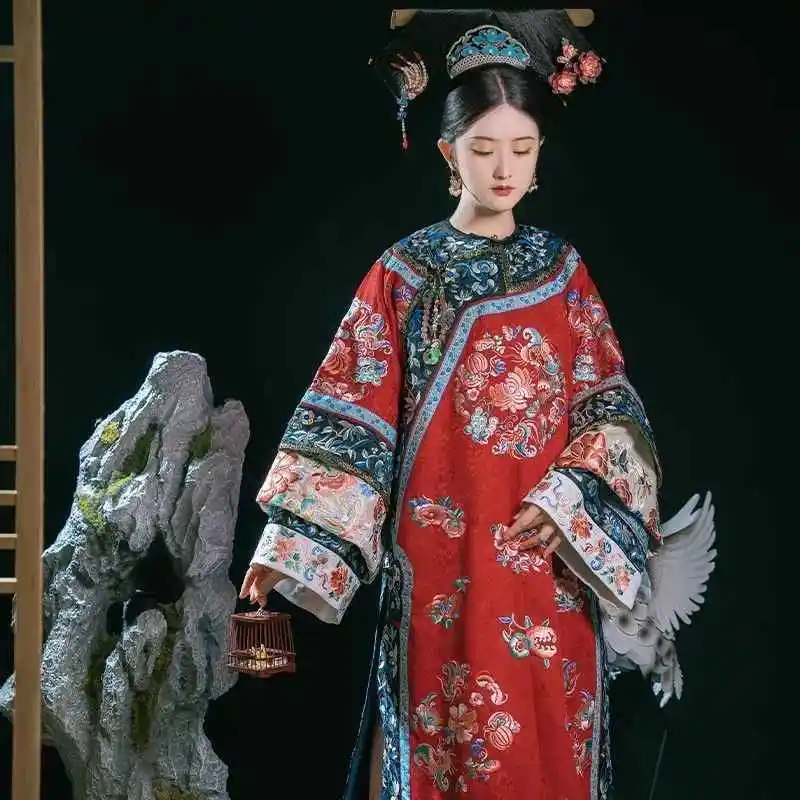Платье с баннером в дворцовом стиле, женское уникальное платье JiFu, династия Цин, с длинными рукавами, ЦиФу, Манчу, королевский плащ, одежда с флагом