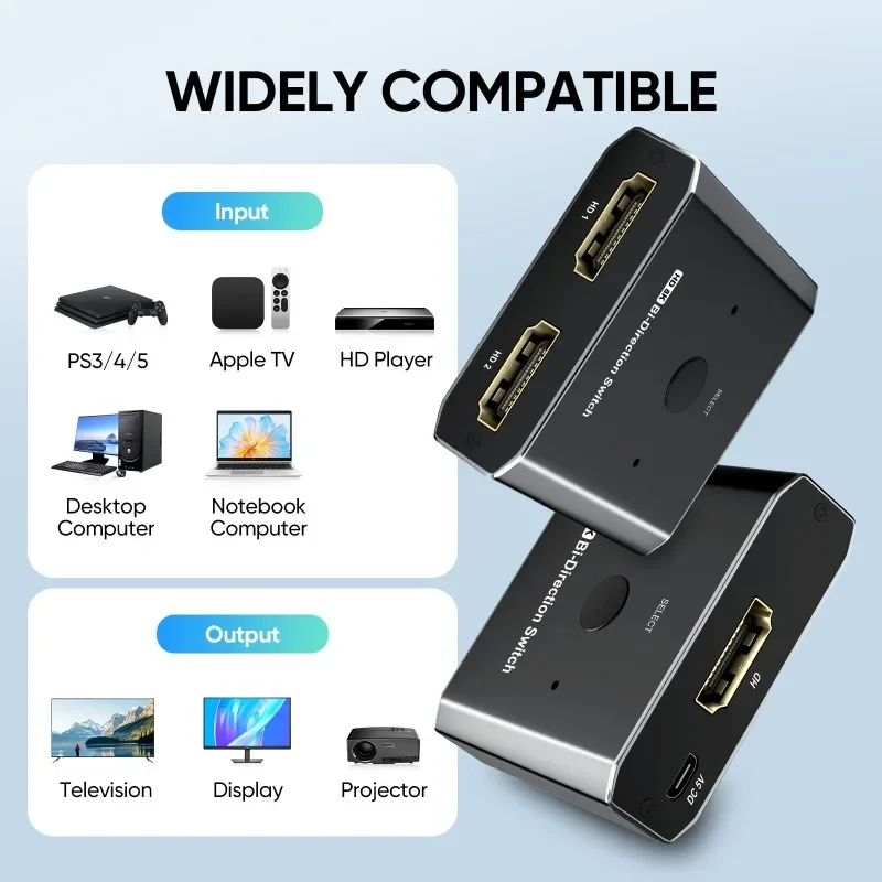Фото 8K 60 Гц HDMI DP-переключатель 2 порта 2 в 1 выход видеоразветвитель двунаправленный 1x2/2x1 HDMI DP коммутатор для PS4 TV Box адаптер переключателя №3