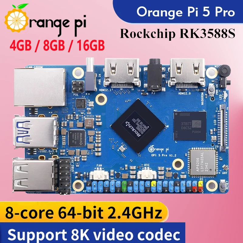 Orange Pi 5 Pro 4 ГБ 8 ГБ 16 ГБ Одиночная плата RK3588S LPDDR5 Wifi5.0-BT5 Плата M2.0 Поддержка SSD Orange Pi 5Pro