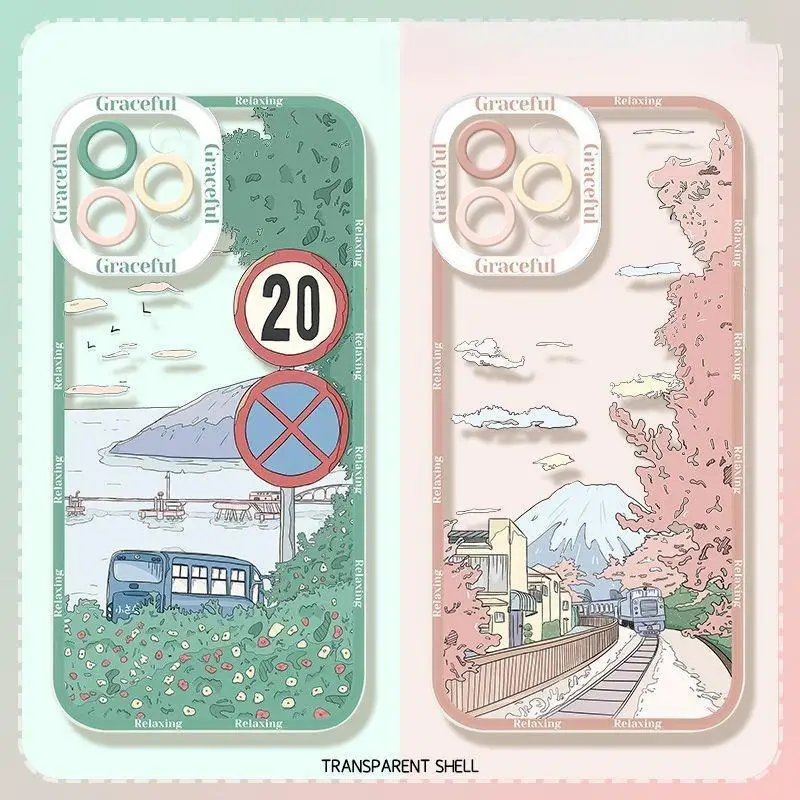 Anime Scenery Sakura Phone Case for Iphone 16 Pro Max 11 12 13 14 15 Pro Max 7 8 Plus 13 Mini X XS XR SE 2 3 Cover Soft Clear