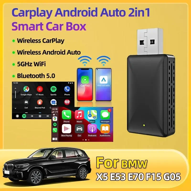 Для BMW X5 E53 E70 F15 G05 CarPlay Bluetooth WiFi Быстрое подключение Plug and Play OEM Проводной универсальный мини-беспроводной адаптер CarPlay