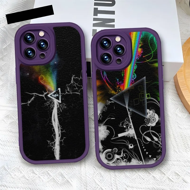 Чехол P-PinkS F-FloydES фиолетовый для IPhone 11 14 13 12 Pro Max Mini Xs X Xr 7 8 Plus SE2020 кожаный силиконовый текстурный чехол