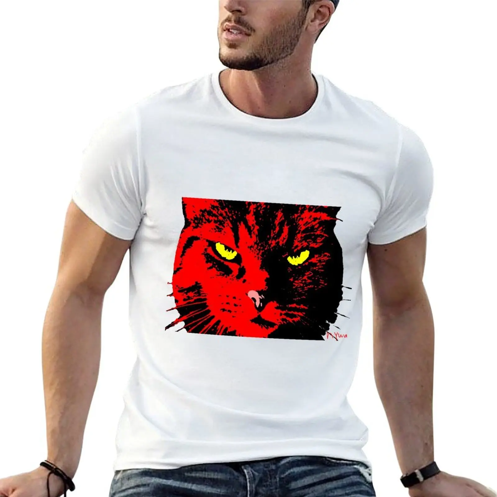 ANGRY CAT POP ART - RED BLACK YELLOW TRASPARENT футболка мужская футболка роскошная хлопковая футболка мужская футболка