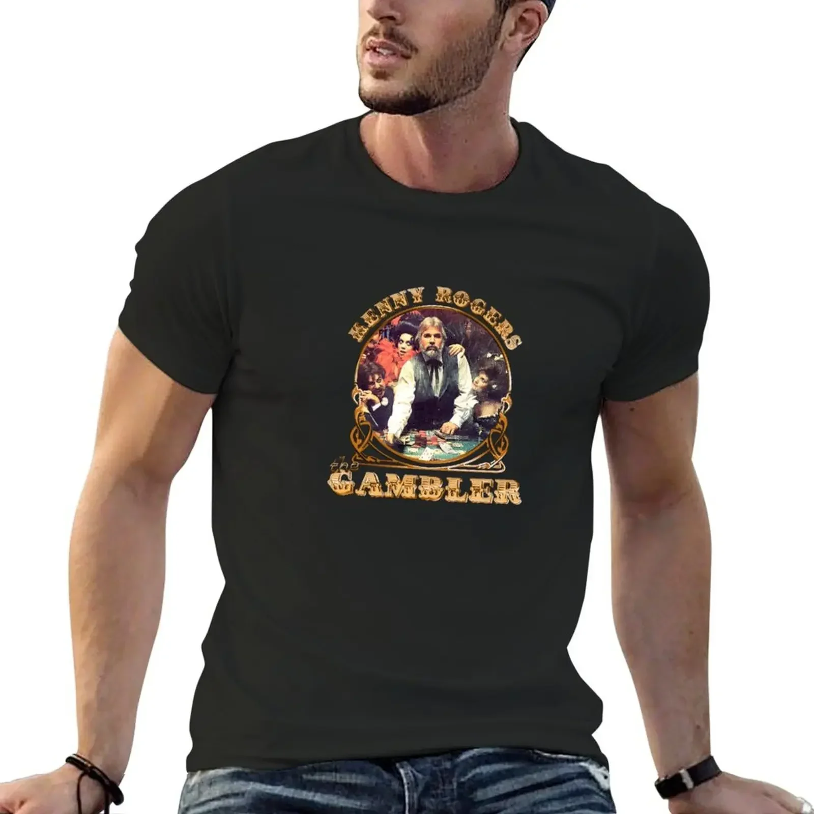 Футболка The Gambler-Kenny Rogers 005, эстетичная одежда, синяя арховая футболка большого размера, мужская футболка 100 ℅   хлопок