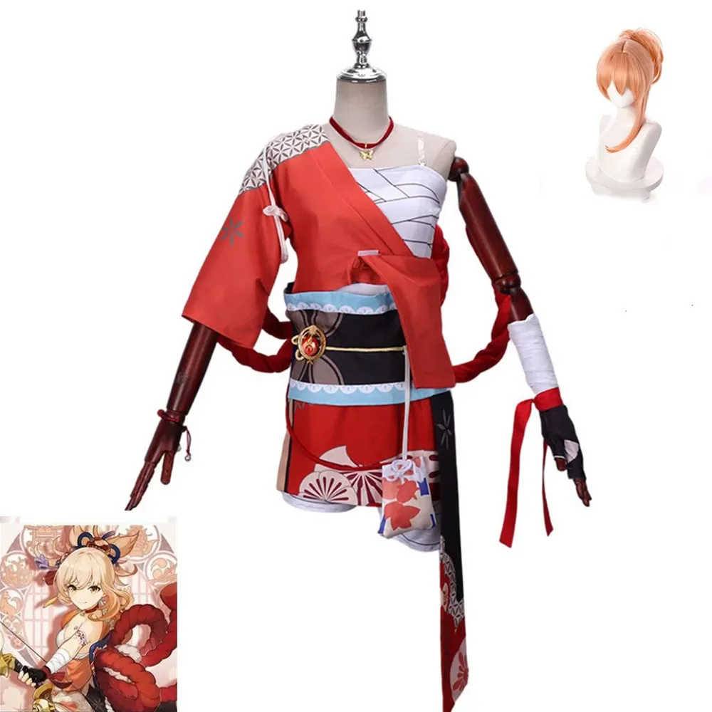 Аниме Genshin Impact Naganohara Yoimiya, карнавальный костюм, парик, куртка для обуви, юбка, головной убор, шейный костюм, перчатки, сексуальные мужские и женские