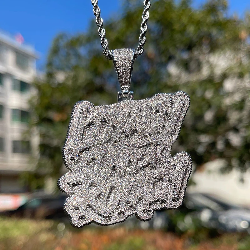 Фото Хип-хоп 5A+ CZ Stone Bling Iced Out Loyalty over Royal Letter Подвески Ожерелья для мужчин Репер Ювелирные изделия Розовое золото Серебро Цвет №5