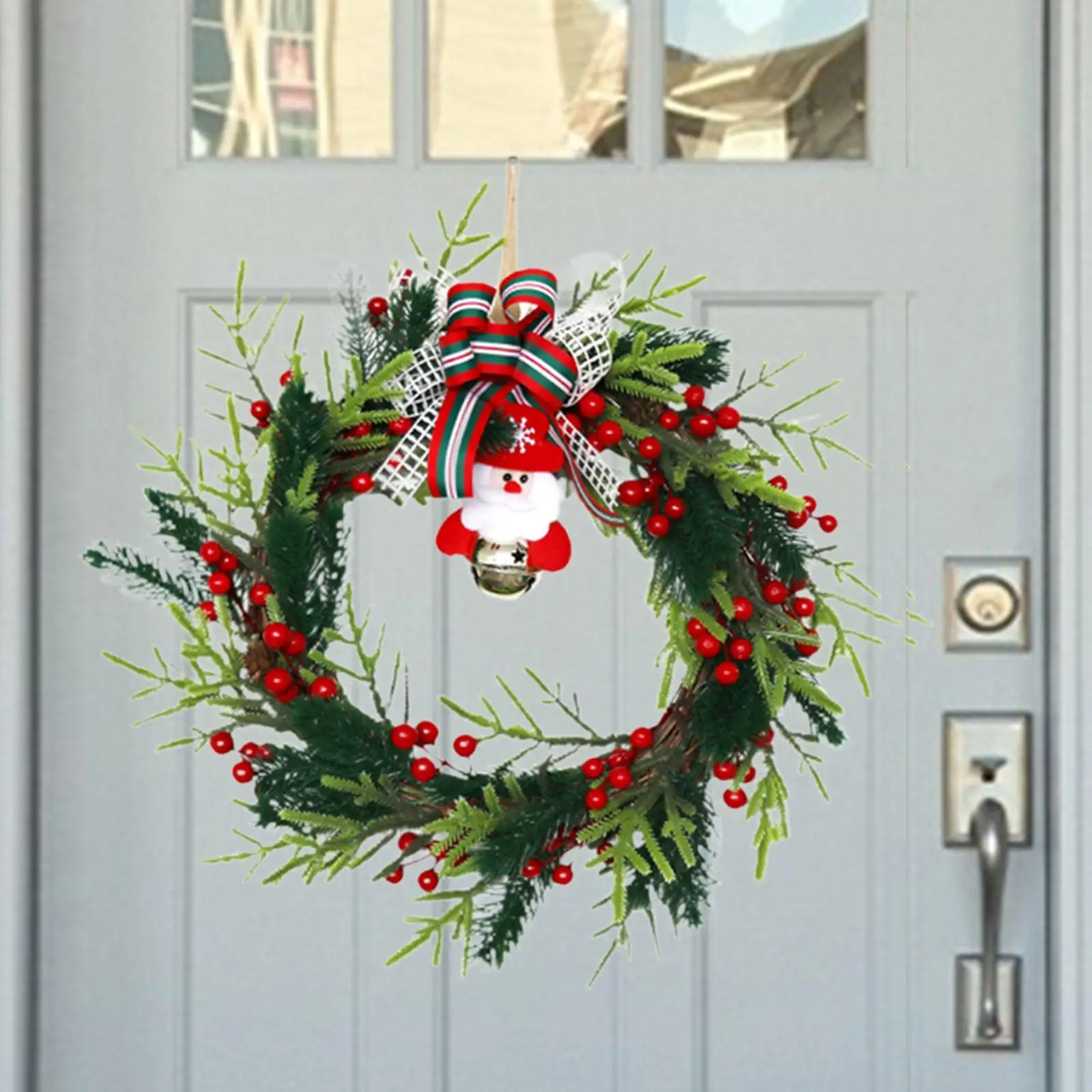 Фото Christmas Wreath for Front Door Xmas Wreath 18 inch with Bow Christmas Decoration Christmas Door Wreath for Holiday Fireplace №2