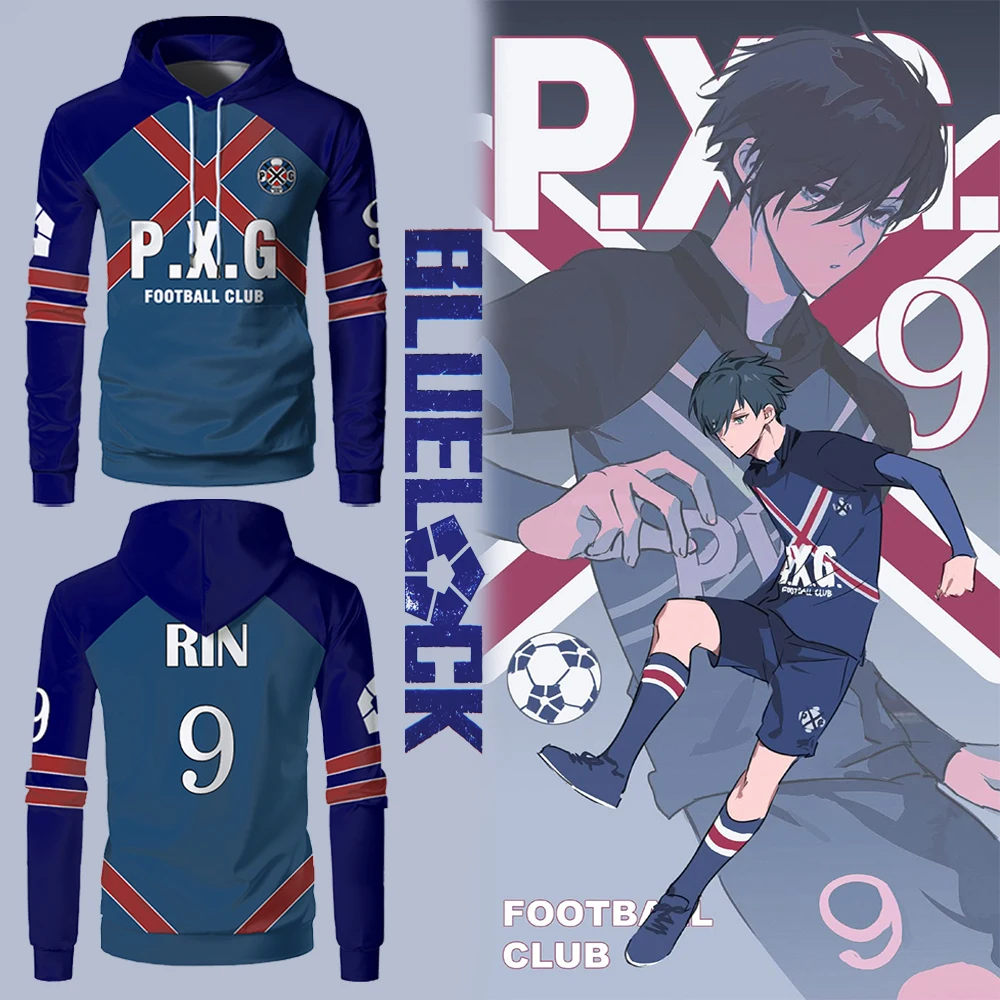 Толстовки Paris X Gen Blue Lock, аниме P.X.G, Джерси, футбольная форма No 9 Rin Shidou, толстовки для косплея, спортивный костюм по индивидуальному заказу, топы