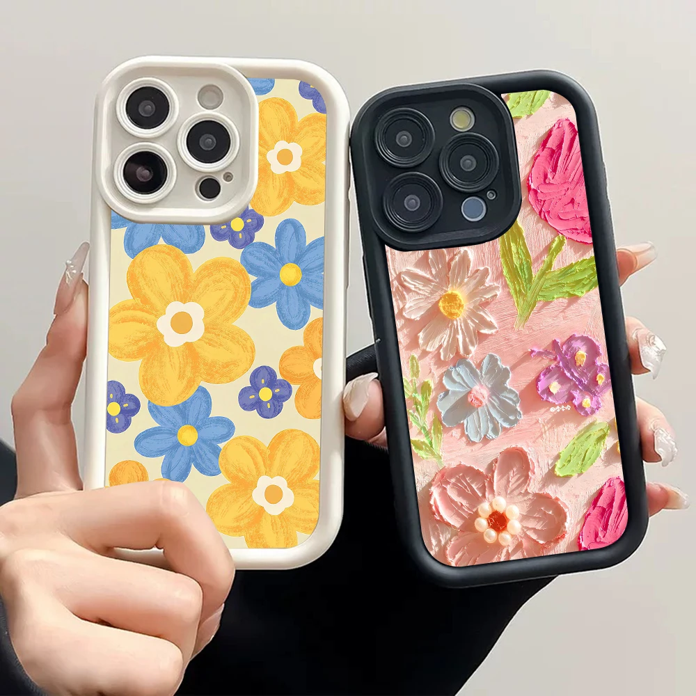 Роскошный противоударный чехол для телефона для iPhone 16, 15, 14, 13, Mini Pro Plus Max, матовая мягкая задняя крышка с защитой от царапин AB-11, цветочный узор