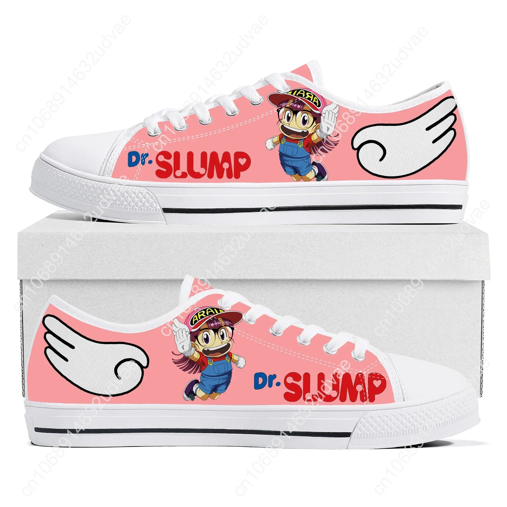 Фото Низкие кроссовки с рисунком японского аниме A-Arale Dr Slump, мужские и женские парусиновые кроссовки высокого качества для подростков, обувь для пар, обувь на заказ №2