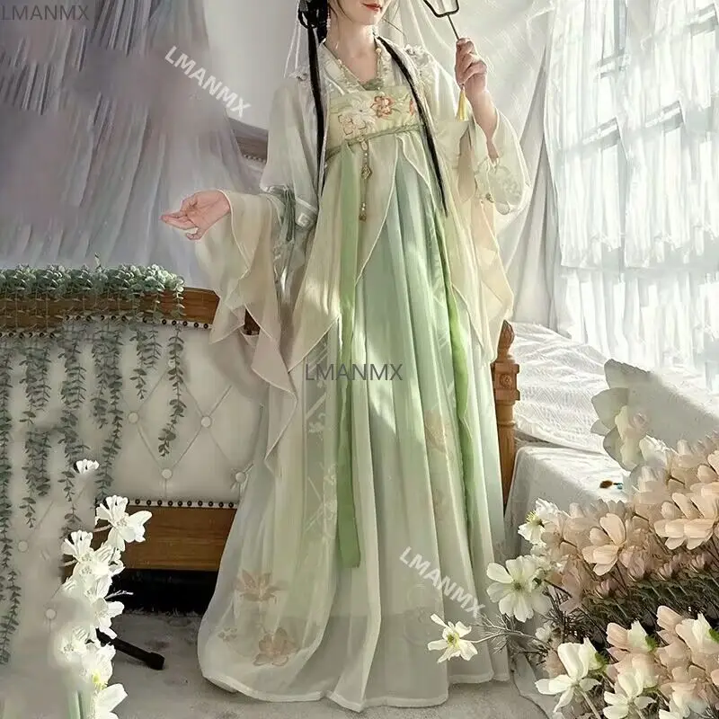 Фото Женское платье Hanfu, традиционное китайское раннее платье Hanfu, зеленое и синее платье Hanfu для студентов, модель XL №3