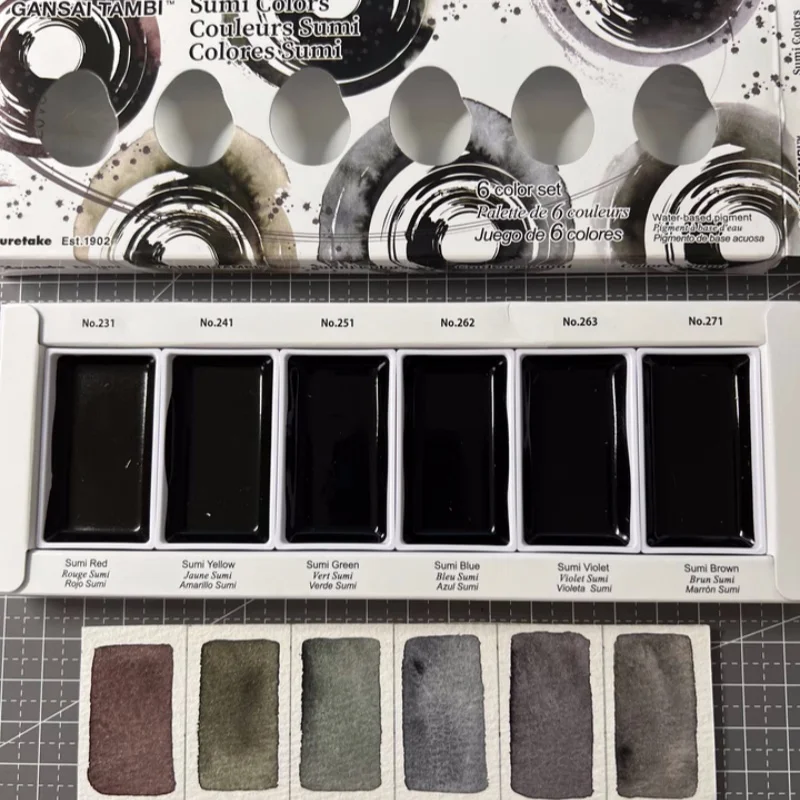 Фото Kuretake Gansai Tambi Sumi Colors New Limited Smoky Grey 6 цветов Акварельные краски Художник Рисунок Акварельные пигменты Товары для рукоделия №3