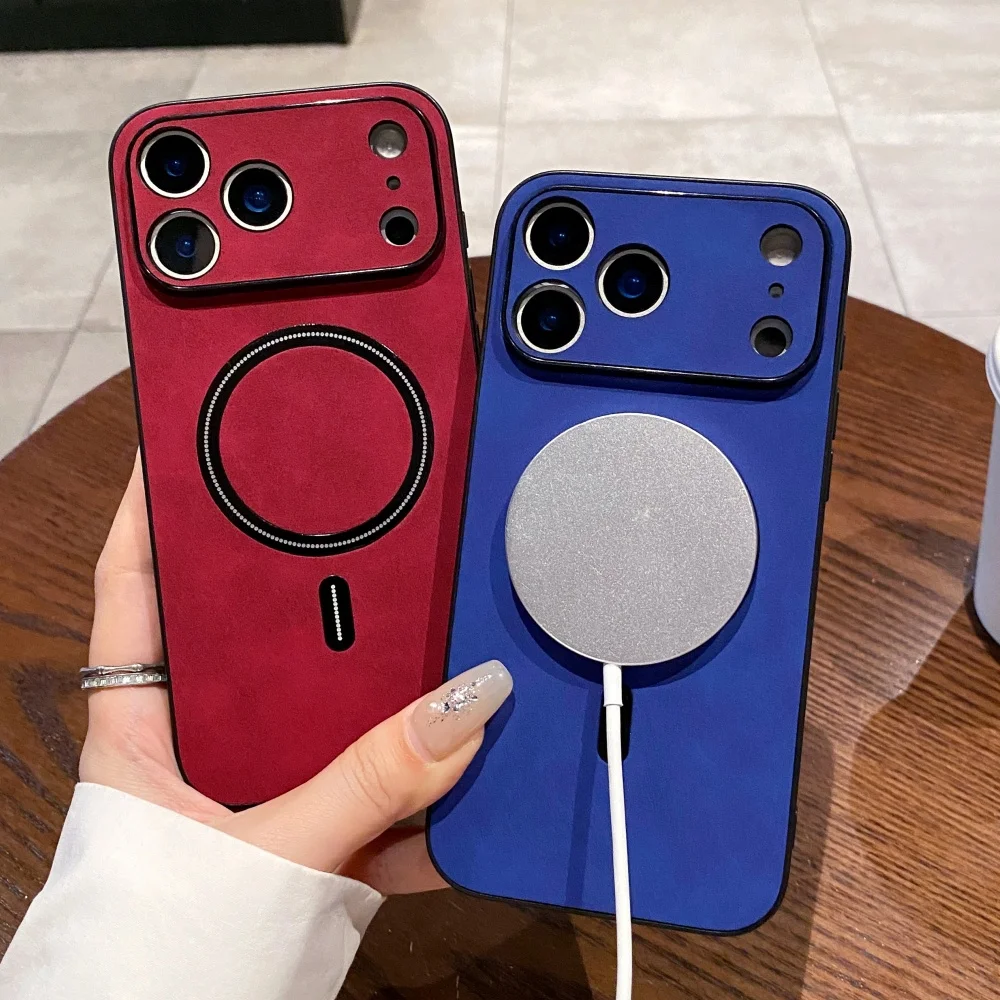 Фото Матовый кожаный магнитный чехол из овчины для iPhone 17 15 16 Pro Max 14 Plus 13 12 11 XR XS X, защита камеры, мягкий силиконовый чехол №3