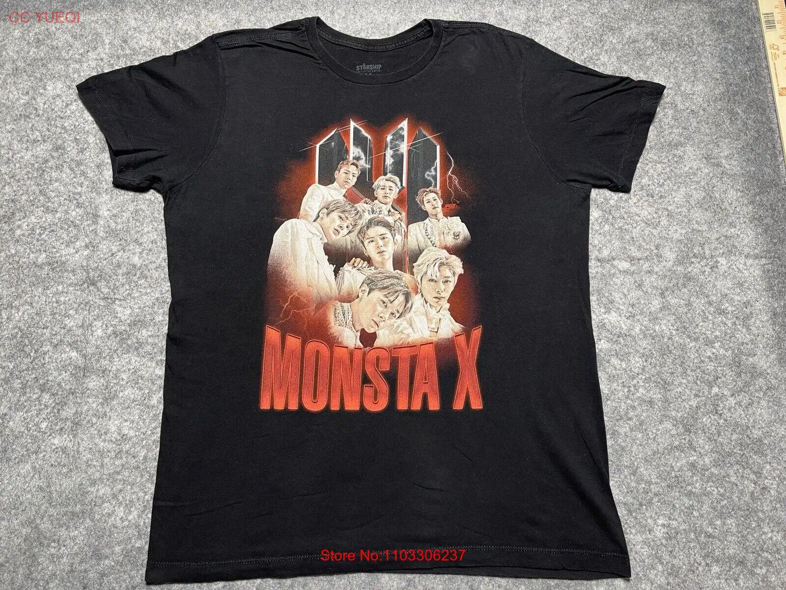 Черная рубашка MONSTA X, большая K-POP группа для мальчиков, тур, концерт, рэп