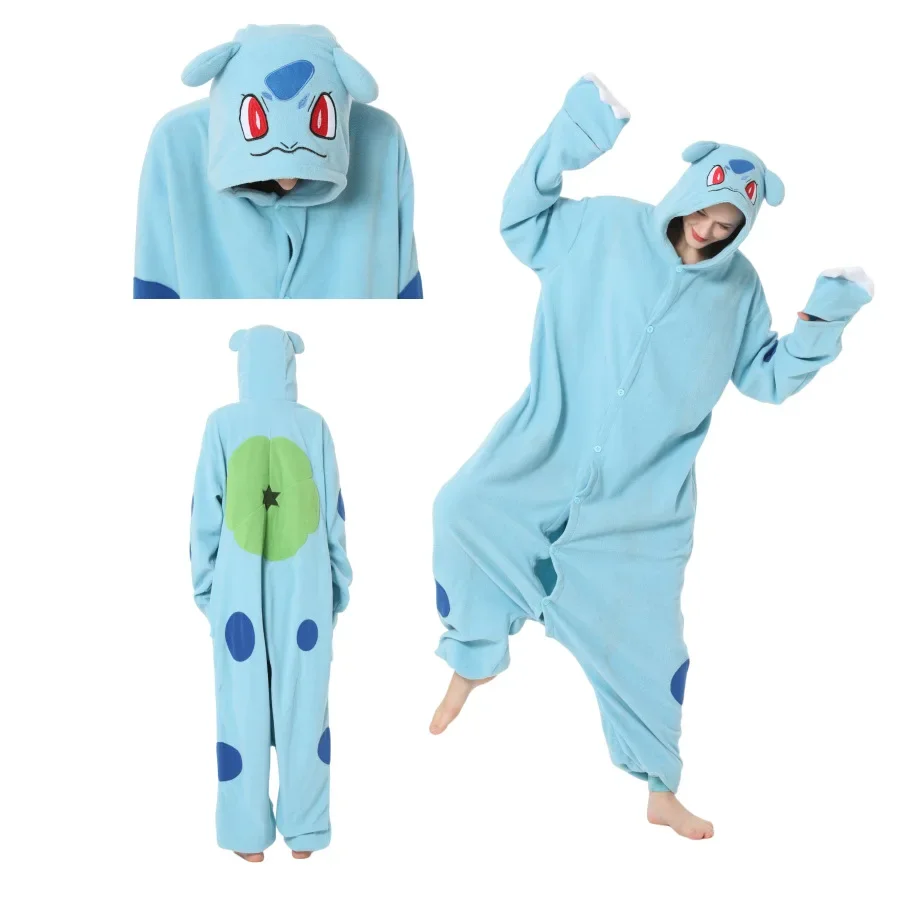 Цельная пижама с капюшоном и рисунком Pokemon Bulbasaur, домашняя одежда для косплея, одежда для сна с длинными рукавами, зимняя домашняя одежда для взрослых, сохраняющая тепло