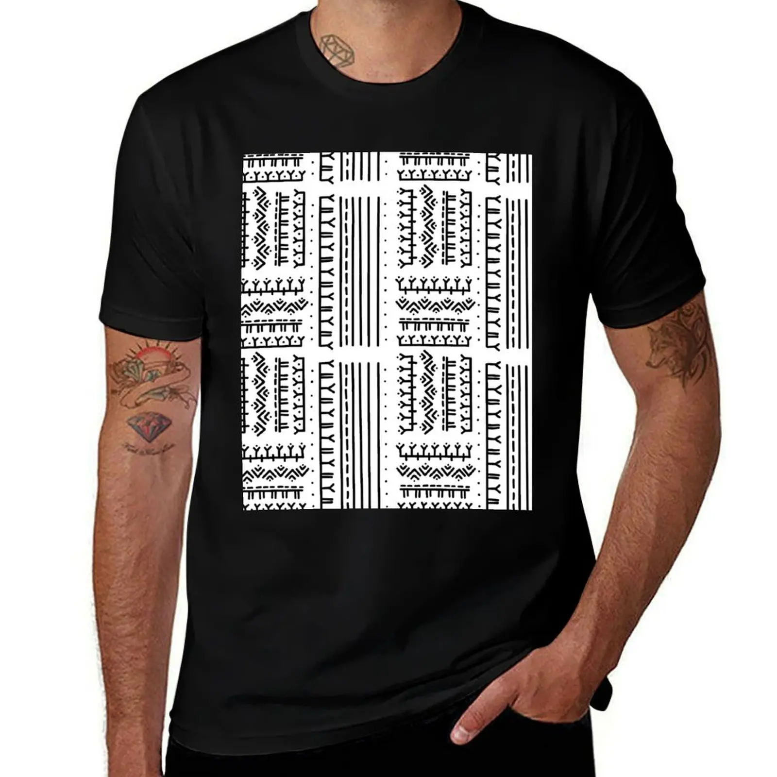 Inuit Tattoo Pattern Черно-белая футболка с рисунком Футболка с графическим рисунком винтажная футболка с короткими рукавами Футболки для мужчин из хлопка