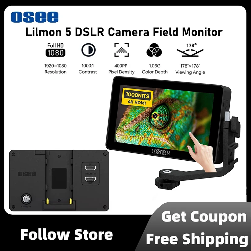 Osee Lilmon 5 DSLR-камера полевой монитор 1000 нит высокояркий 5,5-дюймовый сенсорный экран 1920x1080 Focus Assist 4K HDMI монитор