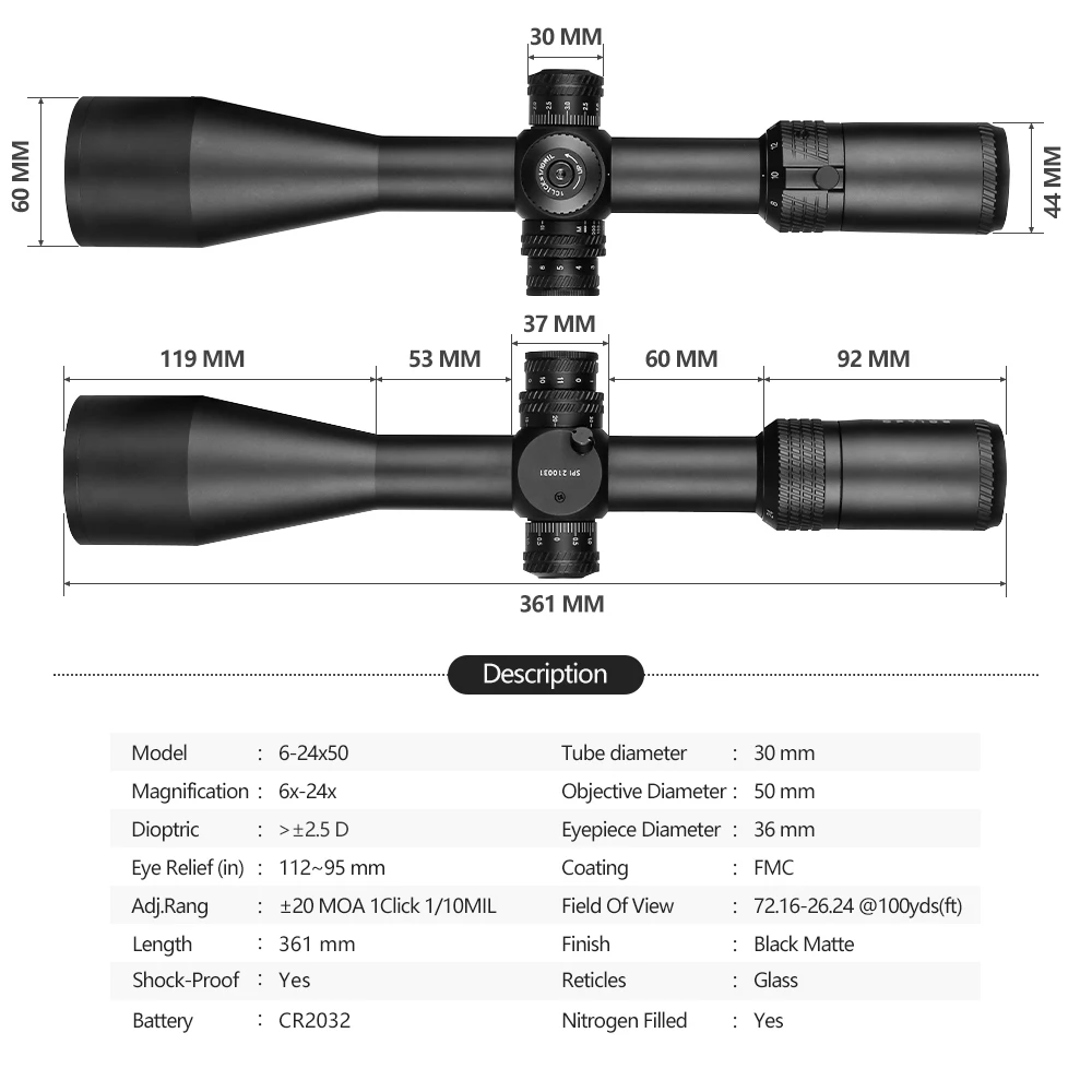 Фото Оптический прицел Spina 6-24x50 SF для охоты с длинным радиусом действия №4