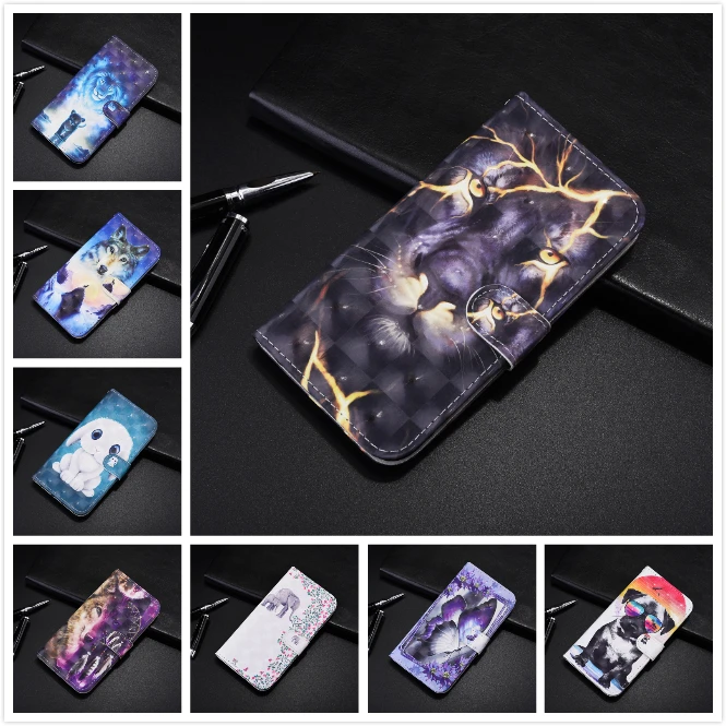 Кожаный чехол с 3D росписью для Huawei P20 30 40 Lite P Smart Y6 2019 Y5P Y6P Y7P Honor 9A 9S 9C 10X Lite Flip Wallet Protect Cover