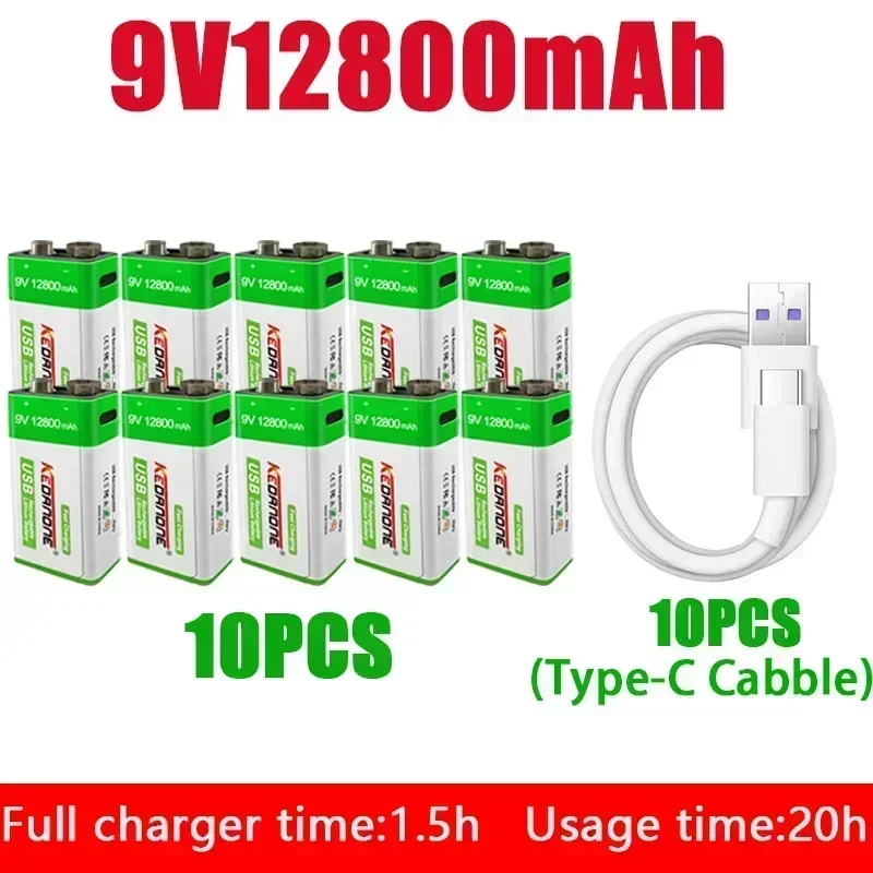 2025 2025 НОВЫЙ 9 В 12800 мАч литий-ионный аккумулятор Micro USB аккумуляторы 9 В литий для мультиметра микрофон игрушка пульт дистанционного управления