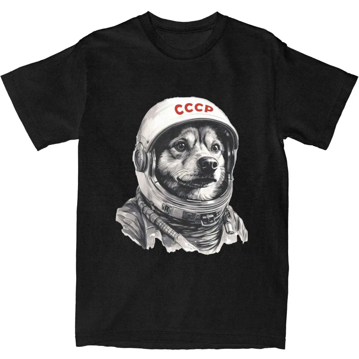 CCCP Rusia Laika Space Urss Astronauta Dog Футболка Мужская футболка «Первая собака в космосе» Хлопковые футболки Летние футболки с круглым вырезом Одежда больших размеров