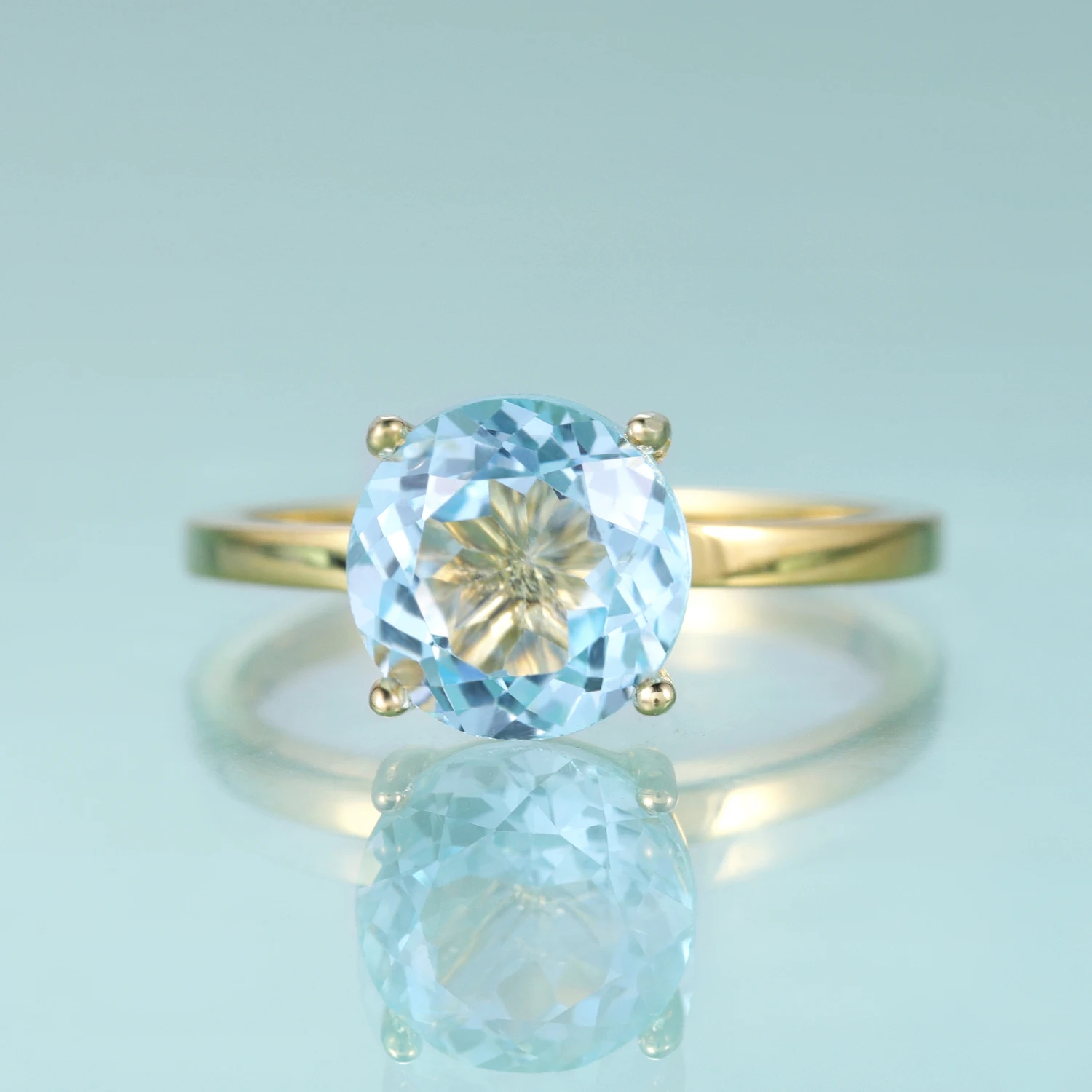 Кольцо для помолвки GEM'S с круглым голубым топазом и четырьмя зубцами