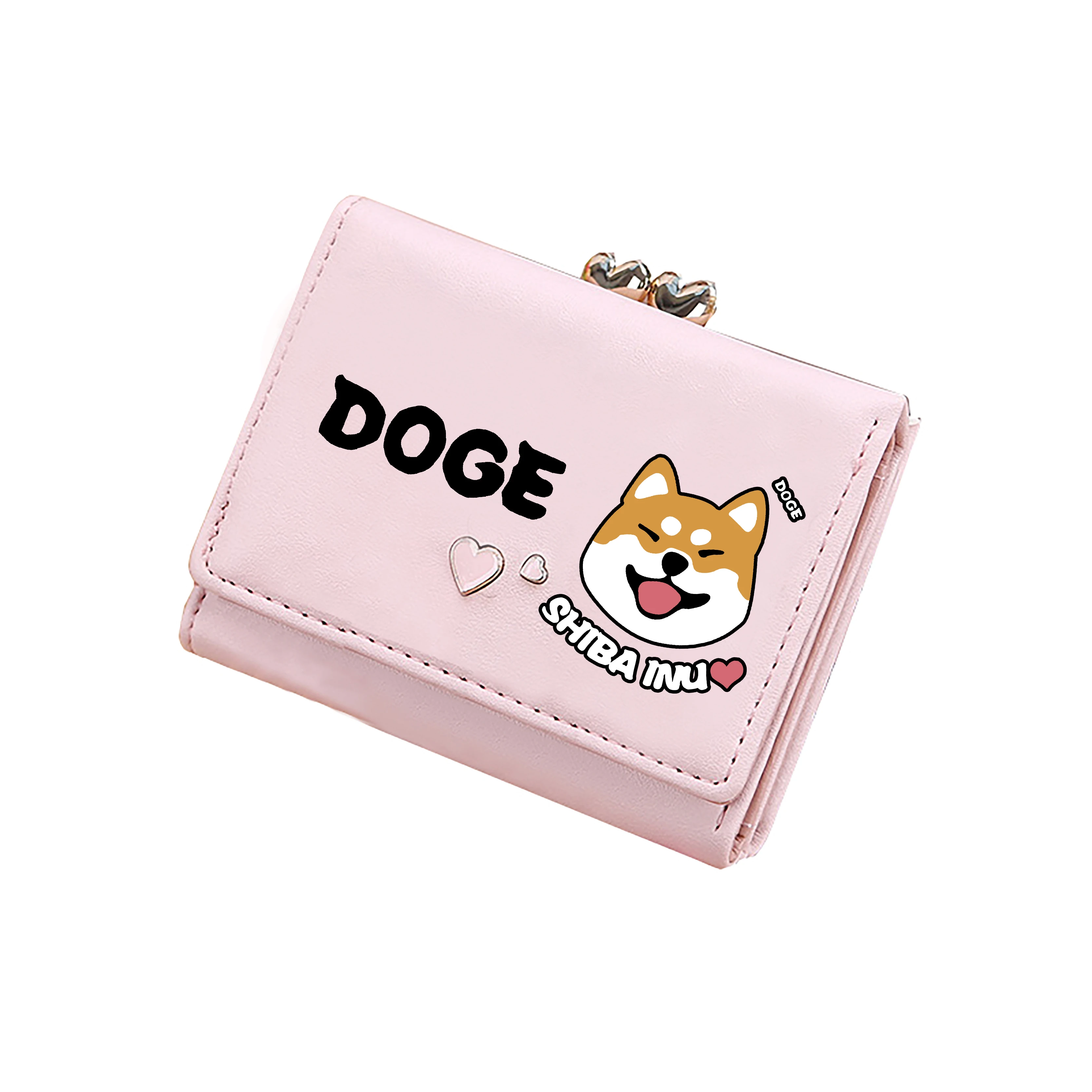Короткие кошельки Kawaii Doge, милый клатч для денег корги, кошельки для монет для девочек, держатель для удостоверений личности с героями мультфильмов, розовые мини-сумки из искусственной кожи