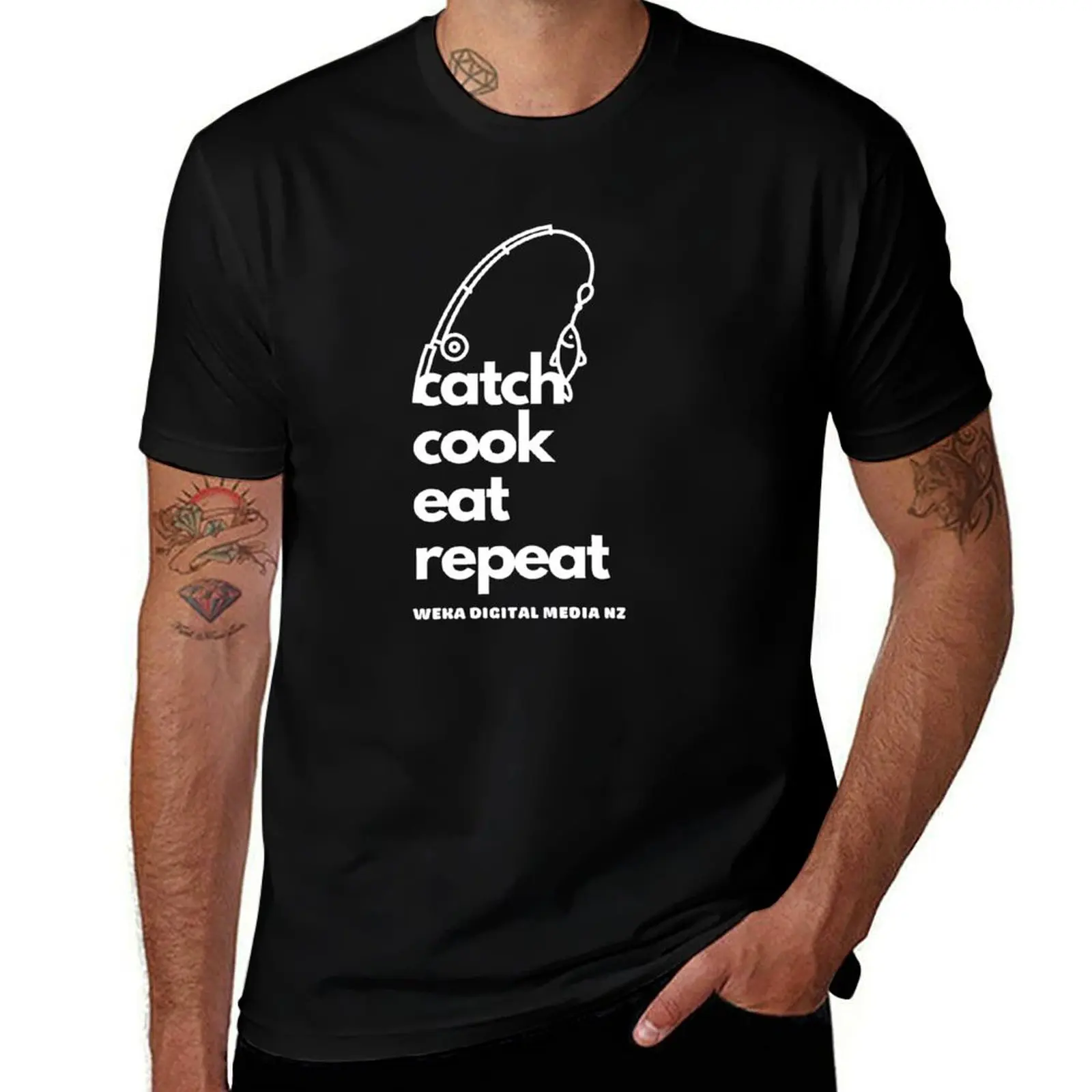 Футболка Catch Cook Eat Repeat Weka Wear, рубашка на заказ, летний топ, забавные футболки с мемми, мужская одежда больших размеров