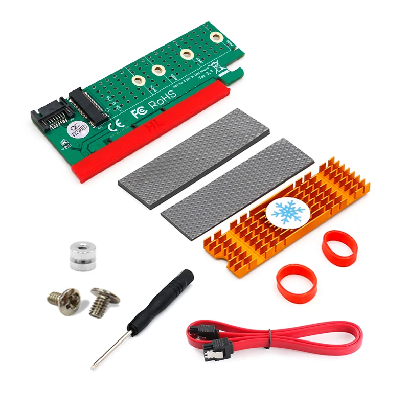 Переходник PCI Express на M.2 NGFF SSD, сборщик SATA-Bus M2 SSD B Key, PCIE слот, радиатор, SATA кабель для 2230-2280 размера m.2, полная скорость
