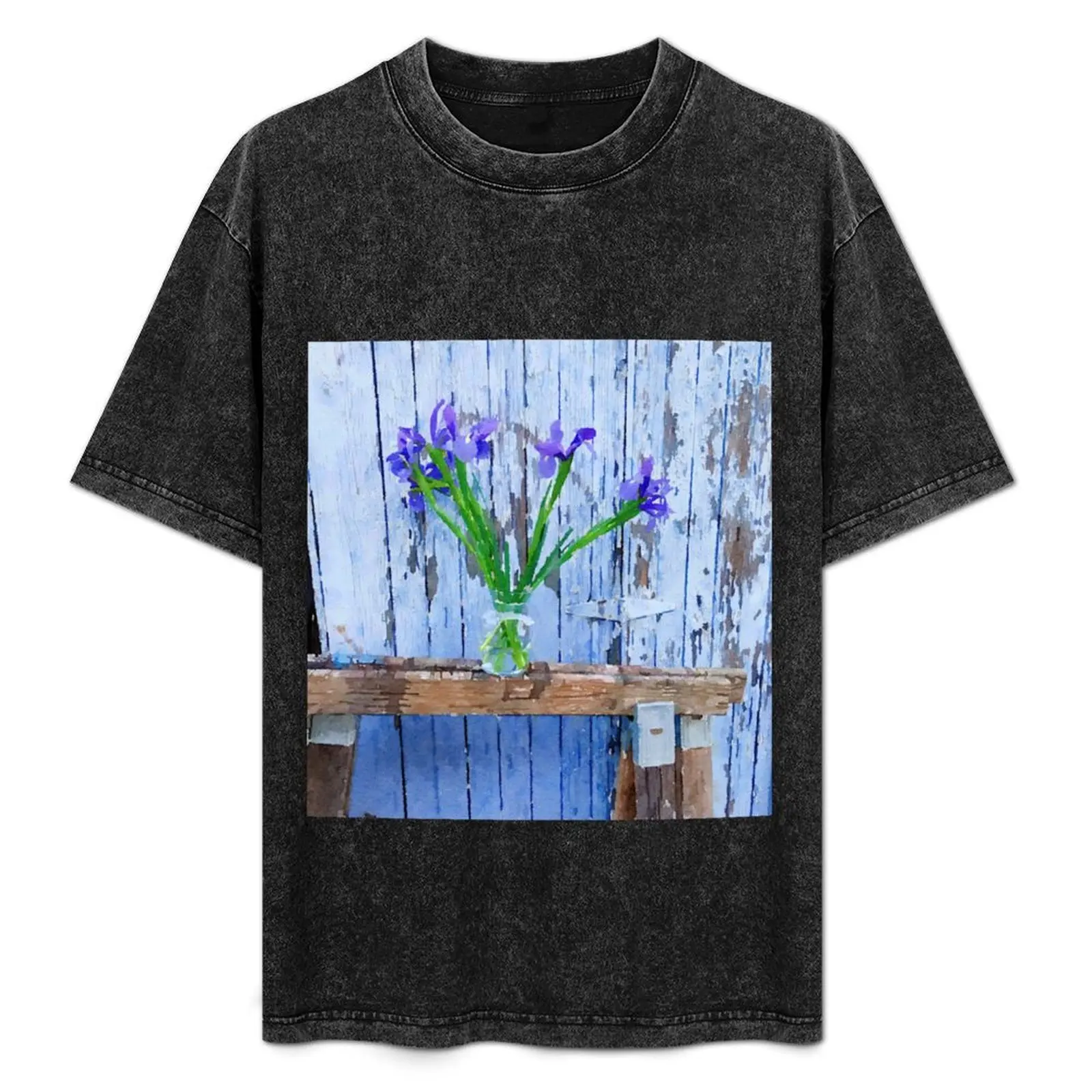 Футболка с изображением Blue Irises on Sawhorse, винтажные футболки с рисунком рэпера, футболка на заказ, простые футболки для мужчин