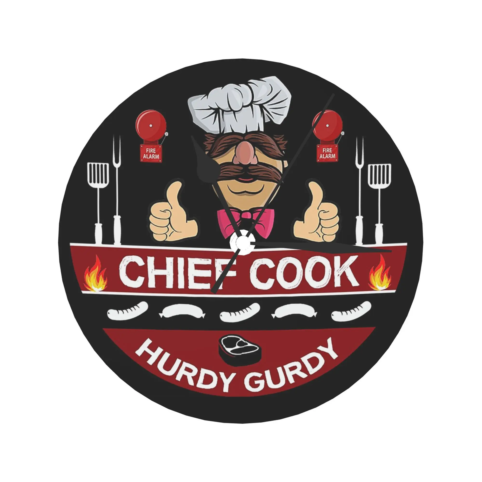Hurdy Gurdy Bork Bork Cook Настенные часы Украшение комнаты Бесшумные круглые часы для спальни, гостиной, кухни, дома