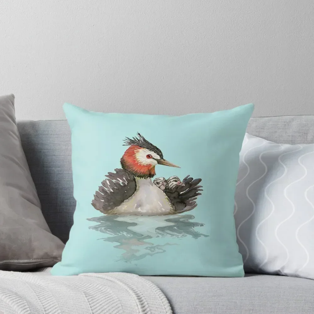 Great Crested grebe с цыплятами, акварель, декоративная подушка, подушка на заказ, чехол для дивана, подушка