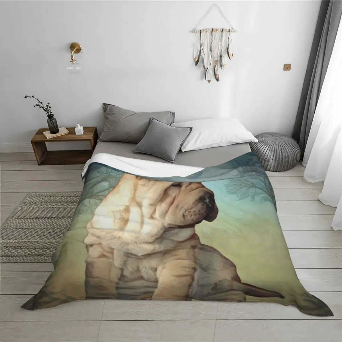 Фото Одеяло для щенков Shar Pei, винтажные одеяла, украшения для диванов, индивидуальный подарок для декоративных одеял для диванов №3