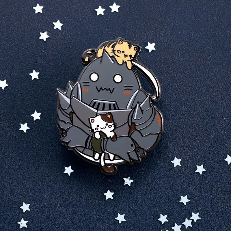 Фото Hot Anime Fullmetal Alchemist Figure Alphonse Elric Q-Version Cute Alloy Brooch Cosplay Decoration Bag Jewelry Accessories Toys №4