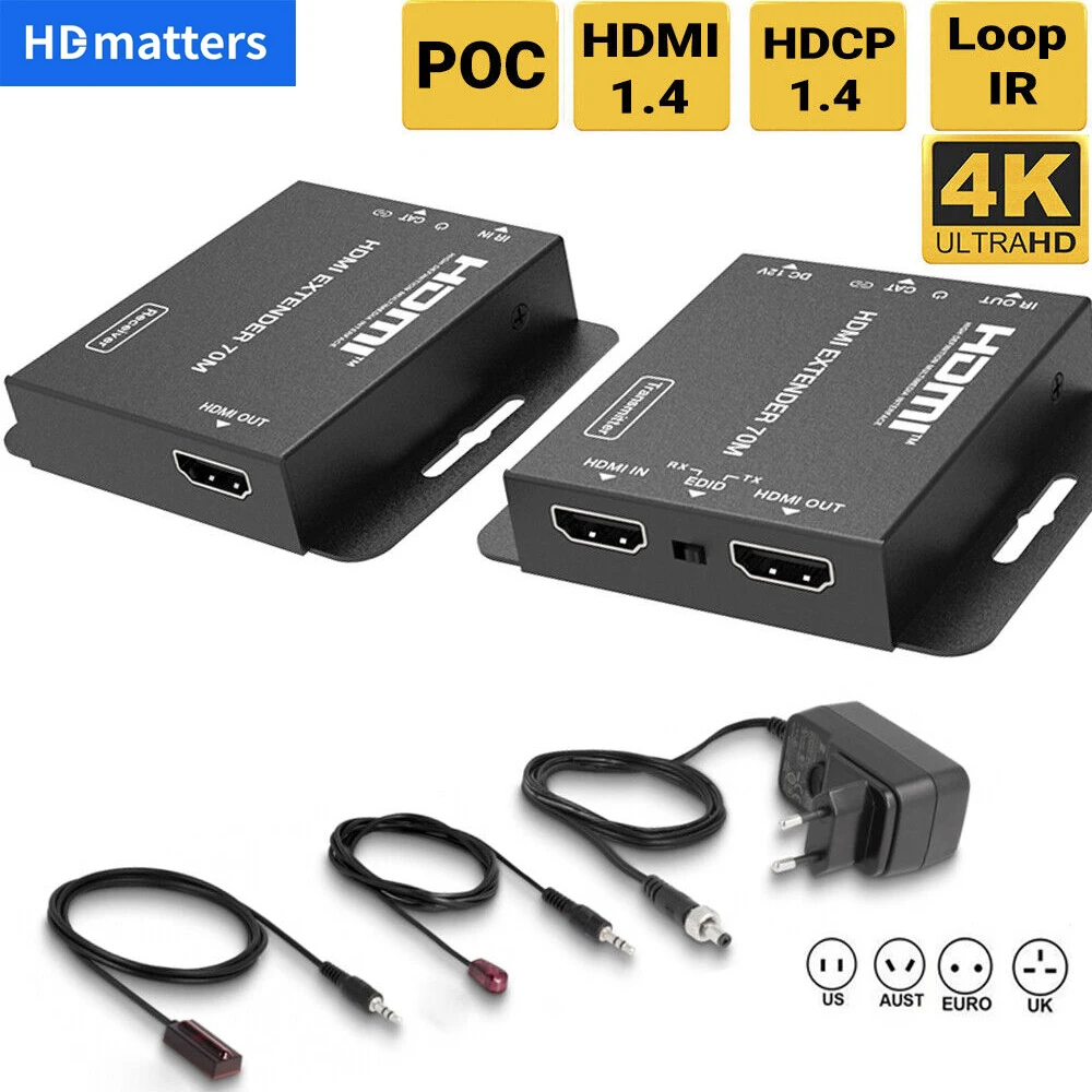 4K HDMI к RJ45 удлинитель с выходом HDMI и ИК HDMI 4K удлинитель через Ethernet cat5e/6/7 кабель до 70 м 230 футов для HDTV apple TV