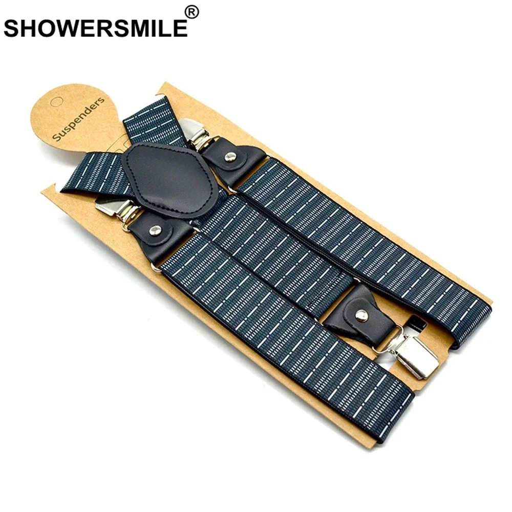 SHOWERSMILE модные подтяжки для мужчин в полоску деловые повседневные широкие ремни регулируемые эластичные мужские подтяжки с 3 зажимами шириной 120 см * 3,5 см