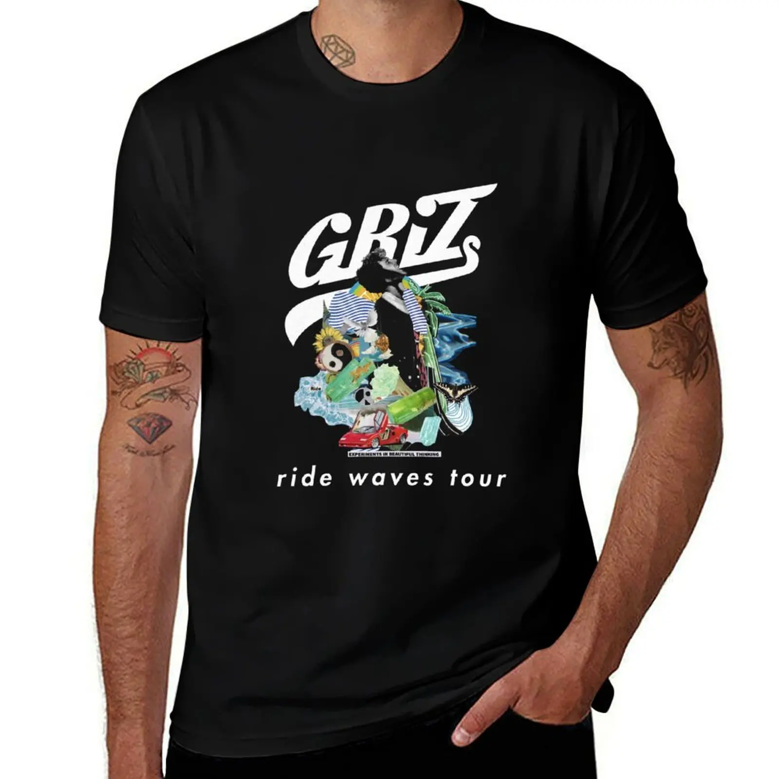 Футболка Griz Ride Waves Tour 7, футболки с аниме для мужчин, мужская футболка, футболка из тяжелого хлопка